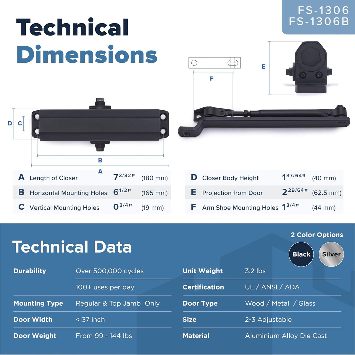 FS-1306B Residential Door Closer - Black