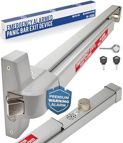 FH-1550A Commercial Panic Bar Exit Device with Alarm - Silver