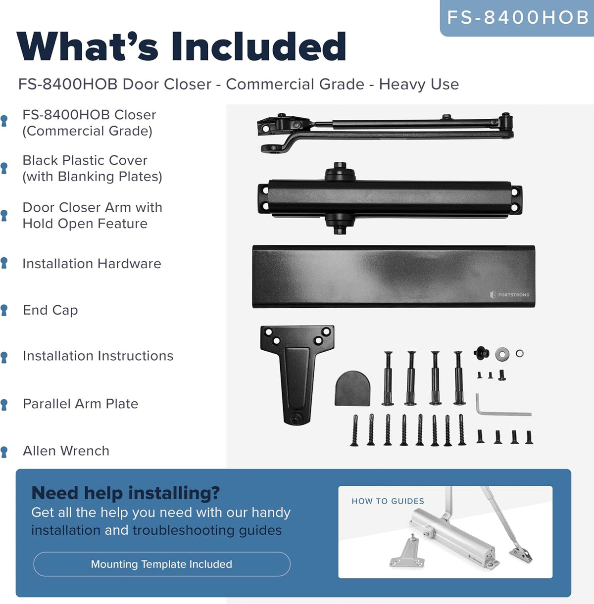 FH-8400HOB Heavy Duty Commercial Door Closer With Hold Open Function - Dark Bronze — What’s included