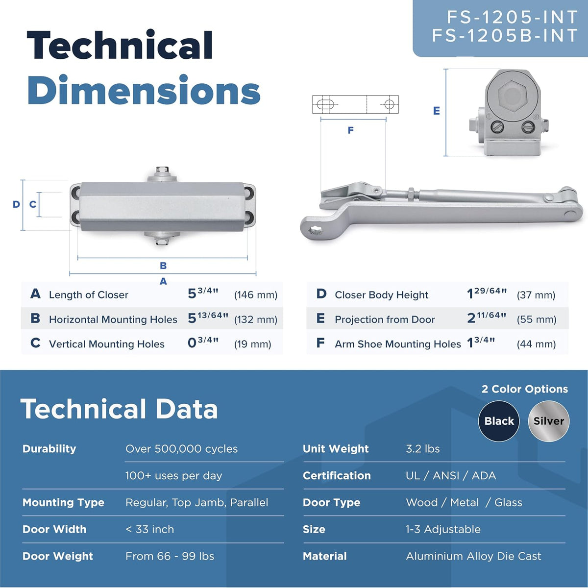 FS-1205-INT Residential Door Closer - Silver