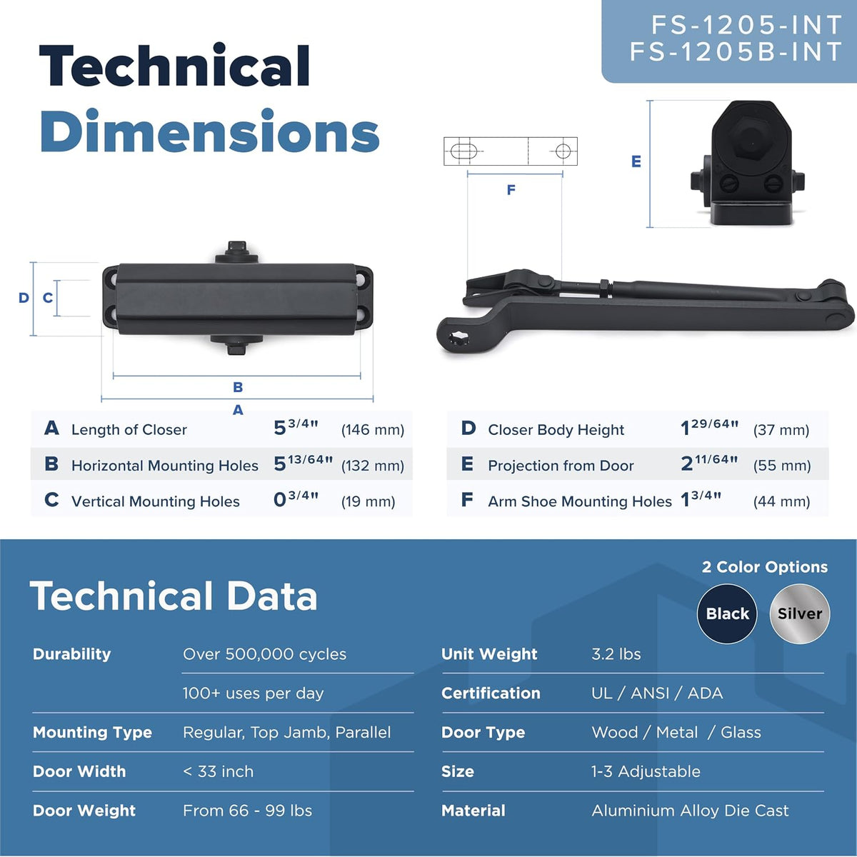 FS-1205B-INT Residential Door Closer - Black