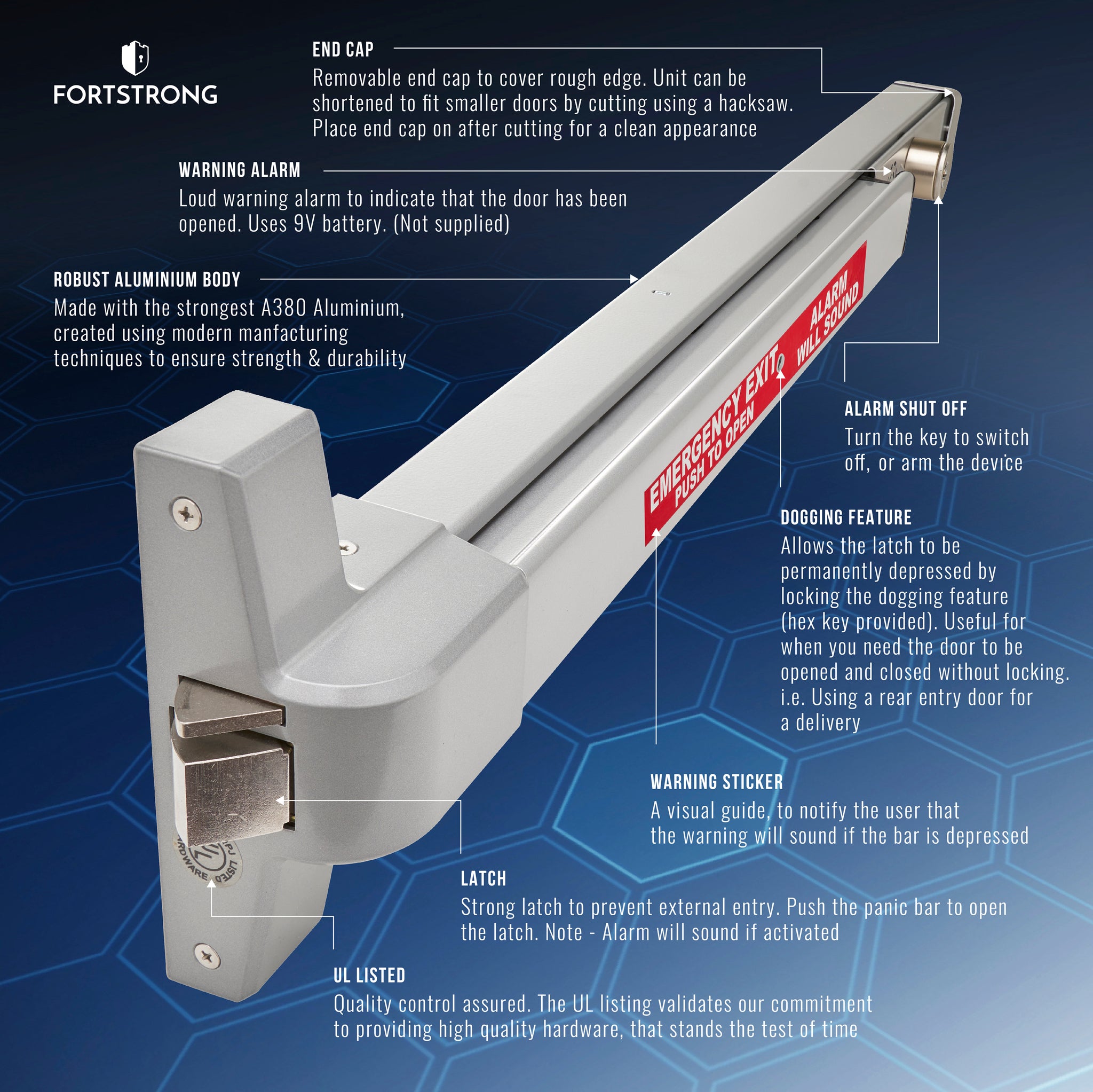 Commercial Grade Alarmed Panic Bar Exit Device - FH-1550A